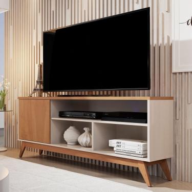 Imagem de Rack Tv 55'' 1 Porta 3 Nichos Retrô Malbec Off White/Nature