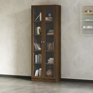 Imagem de Armário Estante Com 2 Portas De Vidro Cr25069 Nogal