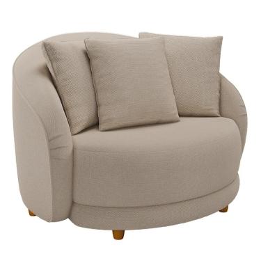 Imagem de Poltrona Decorativa Para Sala De Estar Fixa Pés Madeira Witta M03 Linho Cru