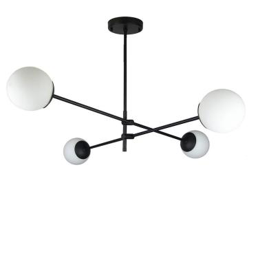 Imagem de Lustre Lirio Com 4 Globos Esfera De Vidro Branco - Preto