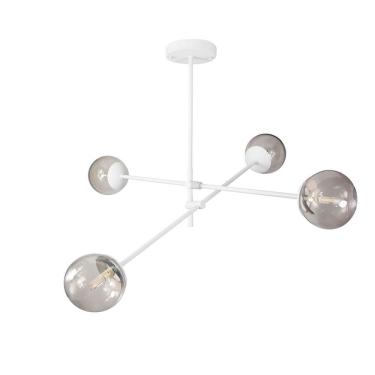 Imagem de Lustre Lirio Com 4 Globos Esfera De Vidro Fumê - Branco