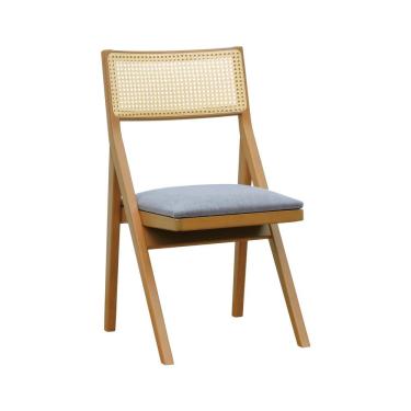 Imagem de Cadeira Ypê Madeira Maciça E Telinha Natural - Natural Assento Estofado Linho Cinza Mescla Impermeável