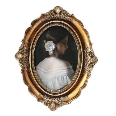 Imagem de Jiozermi Moldura oval vintage, 10 x 15 cm, molduras ornamentadas antigas com vidro frontal de alta definição, arte oval de parede bronze dourado para parede e mesa, decoração de casa