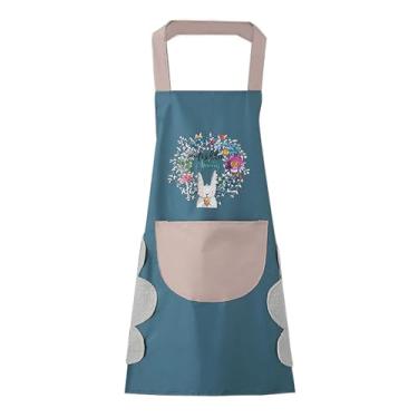 Imagem de DILLMAN Avental de cozinha feminino com bolsos para lenços de mão, bolso grande, limpeza à mão, impermeável para cozinhar e assar (azul)