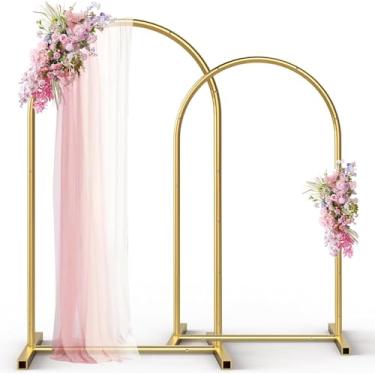 Imagem de Kosydown Basic Conjunto de 2 suportes de pano de fundo de arco de metal com 82 peças de balões moldura de fundo arqueada dourada para decoração de festas de cerimônia (1,8 m, 1,8 m)