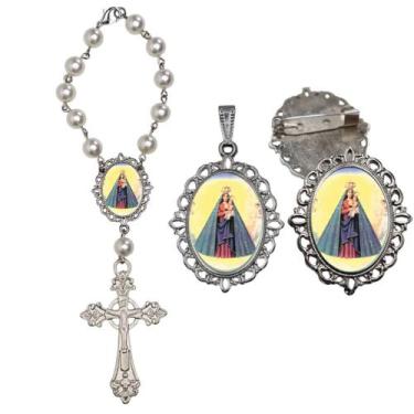 Imagem de Terço de Carro Nossa Senhora Nazare com Broche e Relicario Lembrancinh