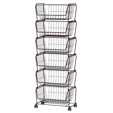 Imagem de PUSDON Carrinhos De Armazenamento Metal Empilháveis, Prateleira Uso Duplo Para Cozinha, Cestas Frutas E Vegetais Com Rodas, Sala Estar, Casa Escritório, Bronze Padrão 6 Níveis