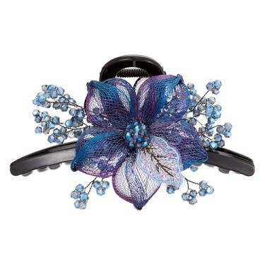 Imagem de Clipes de cabelo de fio de cobre para mulheres, presilhas de garra de metal com strass e design de alto nível, acessórios de estilo de flor de plástico grande, clipe de mandíbula de cristal