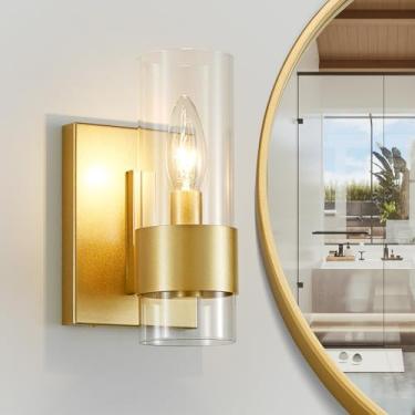 Imagem de WUZUPS Conjunto De 2 Luminárias Parede Para Banheiro 1 Luz Sobre Espelho, Abajur Classe Plana Morden, Arandelas Penteadeira, Quarto E Sala Estar, Base E12, Dourado