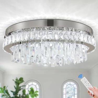 Imagem de Finktonglan Lustres De Cristal Modernos Com Regulagem Intensidade, Luminárias Teto Embutidas Em Led, Lustre Oval Para Sala Estar, Lâmpada Aço Inoxidável Jantar, Quarto, 3000K-6500K