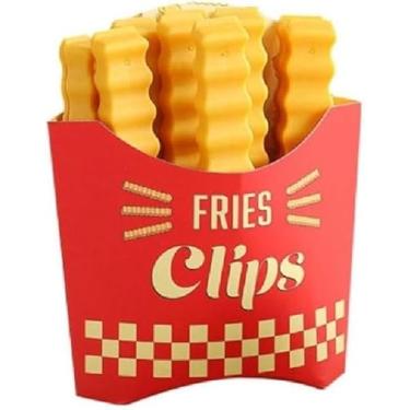 Imagem de Clipes Organizadores para Batatas Fritas, Conjunto de Grampos de Plástico Amarelo, Design Ondulado, Embalagem Vermelha Divertida e Moderna