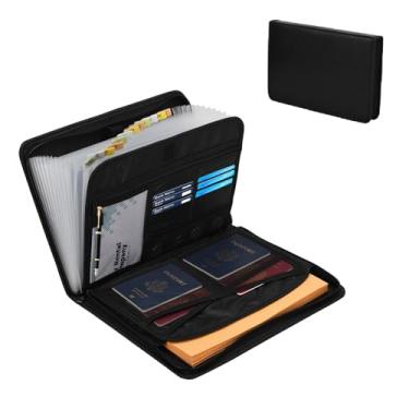 Imagem de Organizador de arquivos sanfonados, porta-documentos sanfonados à prova d'água com zíper e etiquetas, organizador de pastas sanfonadas à prova d'água com 13 bolsos, suporte organizador de papel para