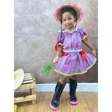 Imagem de Conjunto Infantil Junino Ciganinha Rosa Chiclete Xadrez - Mimadine, 6