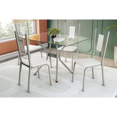 Imagem de Sala De Jantar Loire Com Tampo De Vidro 120x80cm E 4 Cadeiras Florença Niquel Branco
