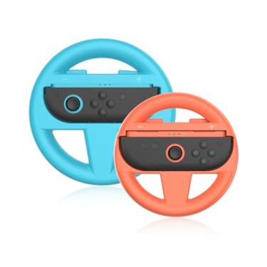Imagem de JDDWIN Steering Wheel for Nintendo Switch 2 (2025) JonCons Controller, 2 Pack Racing Games Accessories for Mario Kart World & 8 Deluxe, Ergonomic Design Grip for NS2 Joycon Controllers (Blue&Orange)