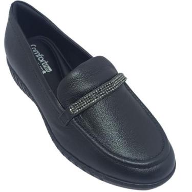 Imagem de Sapato Confort Flex Feminino Dia a Dia com Tira de Brilhantes, Preto, 