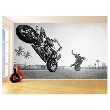 Imagem de Papel De Parede 3D Moto Grau Empinando Manobra 3,5M Bkm40 - Você Decor