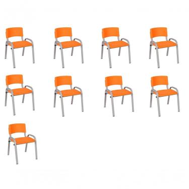 Imagem de Kit 9 Cadeira Iso Infantil Creche, Escola Base Cinza Laranja