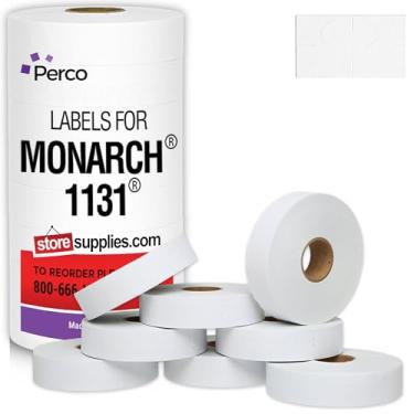 Imagem de Etiquetas de preço brancas para Monarch 1131 Price Gun - 1 manga, 20.000 etiquetas de marcação em branco - com rolo de tinta incluído