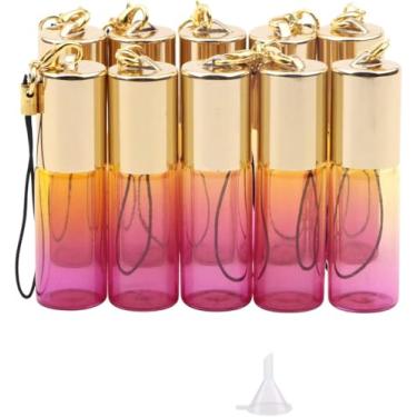 Imagem de Newzoll Frascos de rolo de vidro, mini frascos roll-on gradiente rosa amarela de 5 ml, frascos de amostra vazios para perfumes de óleos essenciais, protetores labiais, pacote com 10