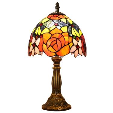 Imagem de tuomoxte Abajur Estilo Tiffany Com 3 Temperaturas De Cor, Vitral Flor Rosa, Pequeno Criado-Mudo Antigo Para Quarto, Sala Estar, Escritório, Lâmpada Led 8X8X15 Polegadas
