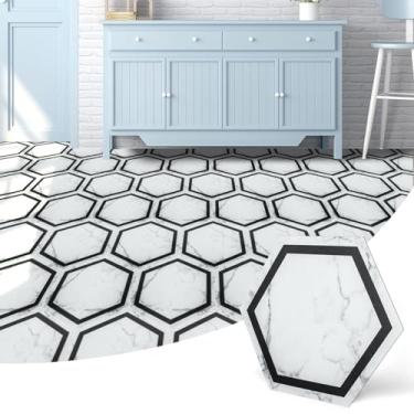 Imagem de Art3d Pacote com 30 azulejos hexagonais para piso de mármore, azulejo autoadesivo impermeável de vinil para cozinha, banheiro, sala de estar, quarto, 30 cm x 26 cm, mármore branco, A43gu514WM
