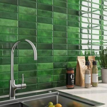 Imagem de FunStick 15 folhas de azulejo verde escuro descascar e colar azulejos para cozinha, banheiro, chuveiro, azulejos à prova d'água, 30,5 x 30,5 cm, adesivo removível no metrô para locatários de lareiras