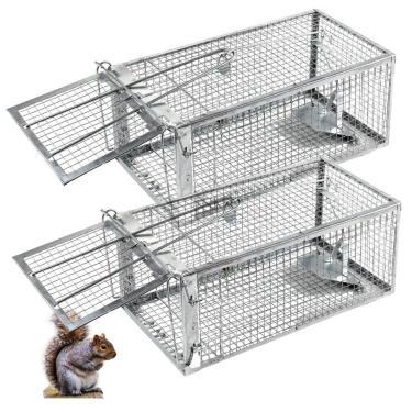 Imagem de ADERFIA Armadilha Para Esquilos Humana - Pacote Com 2, Ratoeira Que Funciona 12,5" X 6,5" X 5,5", Gaiolas Para Roedores Pequenos, Armadilhas Para Esquilos, Captura E Soltura, Reutilizável E Durável,