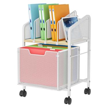 Imagem de Tiaoheka Armário de arquivo com divisórias ajustáveis, armário móvel com gaveta de armazenamento em rodas bloqueáveis, organizador de arquivos pendurado ao lado de embaixo da mesa para escritório