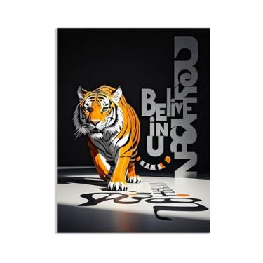 Imagem de Arte de parede de escritório inspiradora tigre feroz impressão em tela de tigre abstrato animal pôsteres inspiradores citações motivacionais imagens para decoração de parede de quarto masculino 65 x
