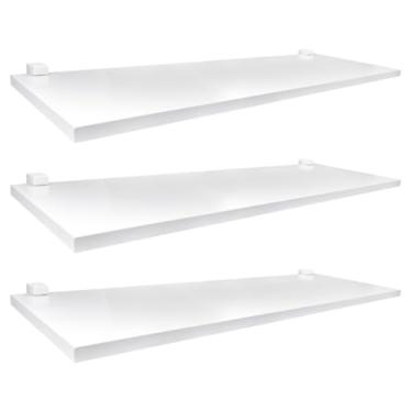 Imagem de Kit 3 Prateleiras Suspensa Parede Branca Mdf Prateleira 60x20cm Decoração Prat-k