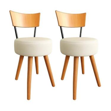 Imagem de Kit 2 Cadeiras Jantar Cozinha Estofada Off-White Com Encosto Madeira U