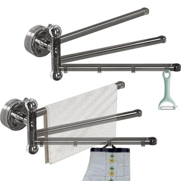 Imagem de EHERDM 2 peças de barra de toalha com ventosa giratória, 3 braços giratórios, rotação de 270°, suporte de pano para gotejamento e seco, suporte multifuncional para banheiro e cozinha, preto