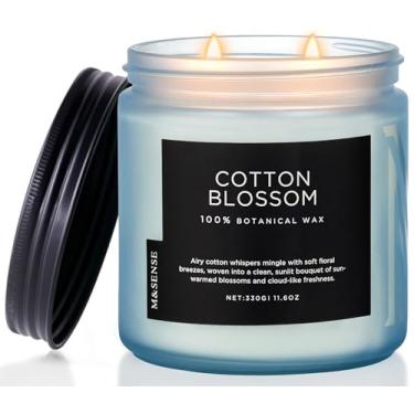 Imagem de M&SENSE Vela perfumada de algodão limpo – Vela de cera de soja natural de 330 ml, aroma de flor de algodão, não tóxica, queima lenta de 70 horas, 2 pavios, aromaterapia, fragrância, presentes para