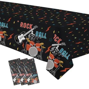 Imagem de FVABO Toalha de mesa de decoração de festa rock and roll, 3 peças descartáveis Rockstar Music Guitar Tema Rock n Roll artigos de festa para chá de bebê, 218 x 139 cm