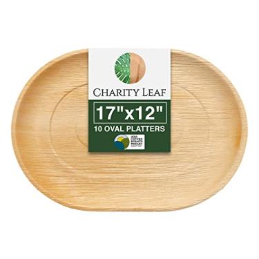 Imagem de Charity Leaf Bandejas descartáveis de folhas de palmeira, como bandejas e travessas de bambu extra grandes | Casamentos, tábuas de charcutaria, churrascos e festas (43 cm x 30 cm grande)