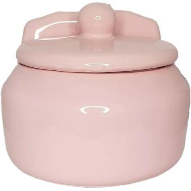 Imagem de Saleiro Com Tampa Em Cerâmica Porta Sal De Louça Mesa Parede Cor Rosa