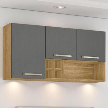 Imagem de Armário Susp. 3 portas 4 gaveteiros 1,20 Ametista Freijó Gris - Kits P