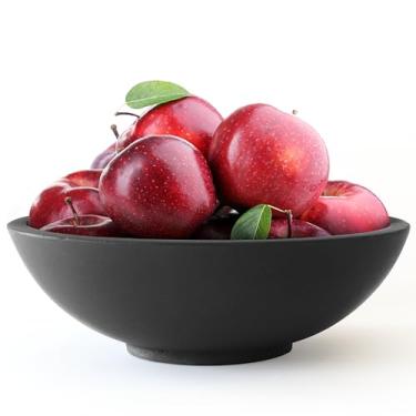 Imagem de Product Elevations Tigela de frutas de concreto para balcão de cozinha – Tigela de pedestal decorativa cinza escuro para mesa de jantar, entrada ou mesa de café – Prato grande para centro de mesa de