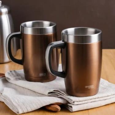 Imagem de Caneca Térmica Parede Dupla em Aço Inox Marrom 950ml com Alça Ergonômica - Estilo Premium