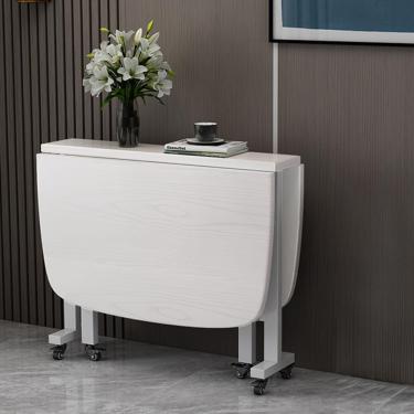 Imagem de Mesa De Jantar Extensão De Mesa De Folha De Queda Mesa De Jantar Mesa De Madeira Gateleg Mesa De Economia De Espaço Mesa De Cozinha Móvel Com 6 Rodas Para Sala De Estar, White