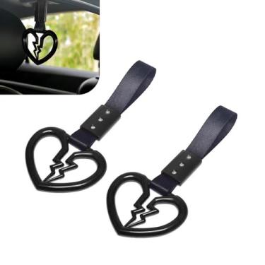 Imagem de MOXRUQ 2 peças de alça de alça de carro de coração partido, alça de alça de pingente de drift, anel de suspensão de aviso de para-choque traseiro em forma de coração automático, decoração fashion para