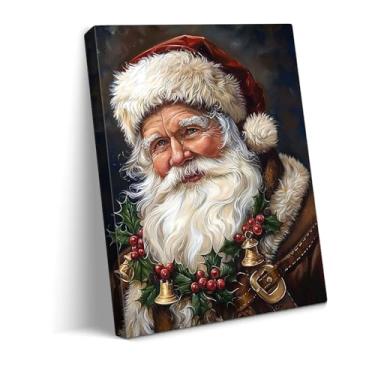 Imagem de gaosoul Retratos de Papai Noel vintage em tela para galeria de arte de parede com pintura a óleo de Natal com chapéu vermelho marrom casaco botões dourados decoração de casa festiva tradicional para