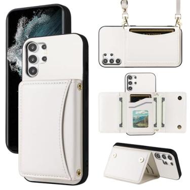 Imagem de Furiet Capa carteira para Samsung Galaxy S25 Ultra 5G com alça transversal de couro PU porta-cartões à prova de choque resistente capa fina para celular para S25Ultra 25S S 25 25Ultra 6.9 2025 branca