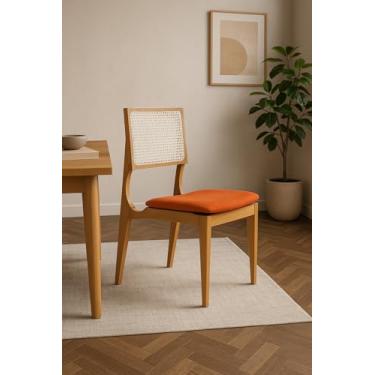 Imagem de Kit 8 Cadeiras Granada Veludo Terracota Madeira Maciça Mel Encosto Tela Sextavada