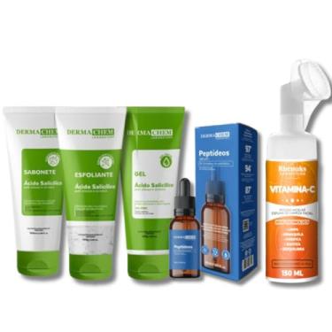 Imagem de Kit Skincare Anti Acne e Oleosidade Sabonete + Esfoliante + Gel Hidratante + Mousse Micelar Limpeza Facial Vitamina C 150ml + Sérum Peptídeos Anti Olheiras 30ml - 5 ITENS