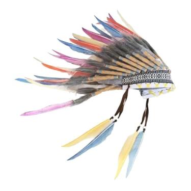 Imagem de UxicRuya Cocar de penas artificiais para homens e mulheres, cocar indígena para Halloween