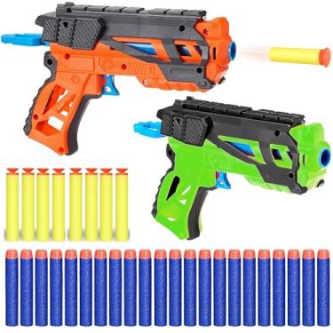 Imagem de Kit com 2 Lançadores Pistolas de Brinquedo Crianças + 32 Dardos