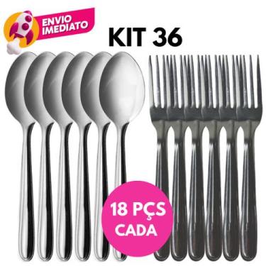 Imagem de Kit Garfo Sobremesa E Colher Sobremesa Aço Inox Jogo Talher Resistente