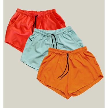Imagem de Kit 3 Shorts Praia Feminino Elastano Premium WSS Rosa Laranja e Verde Água-Feminino